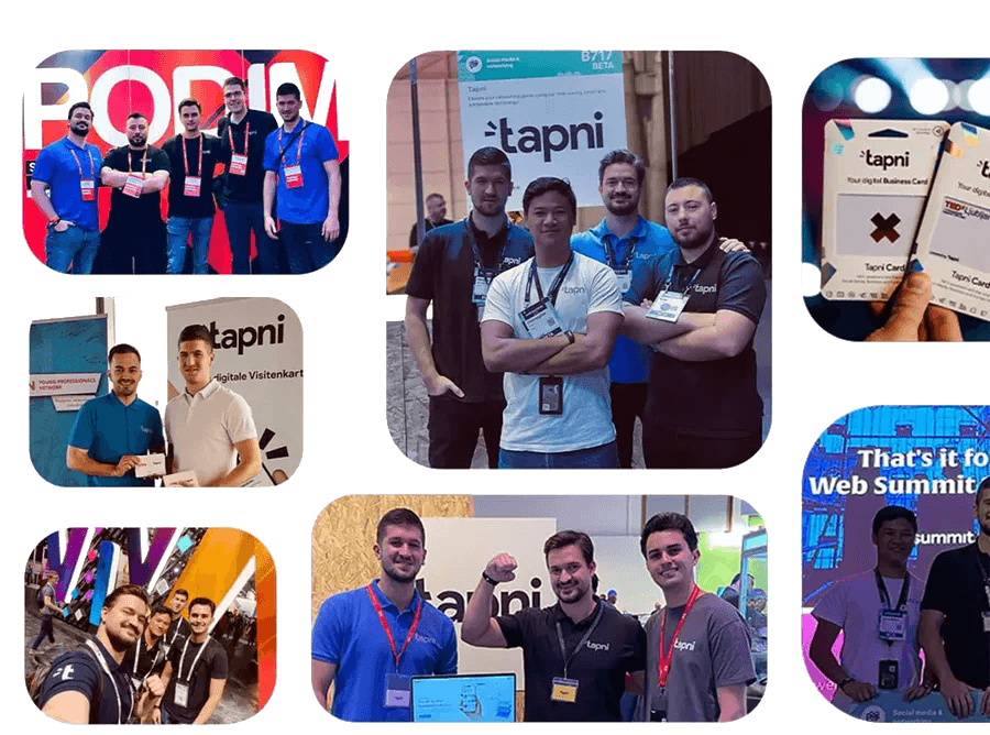 Collection of networking event photos and partner logos